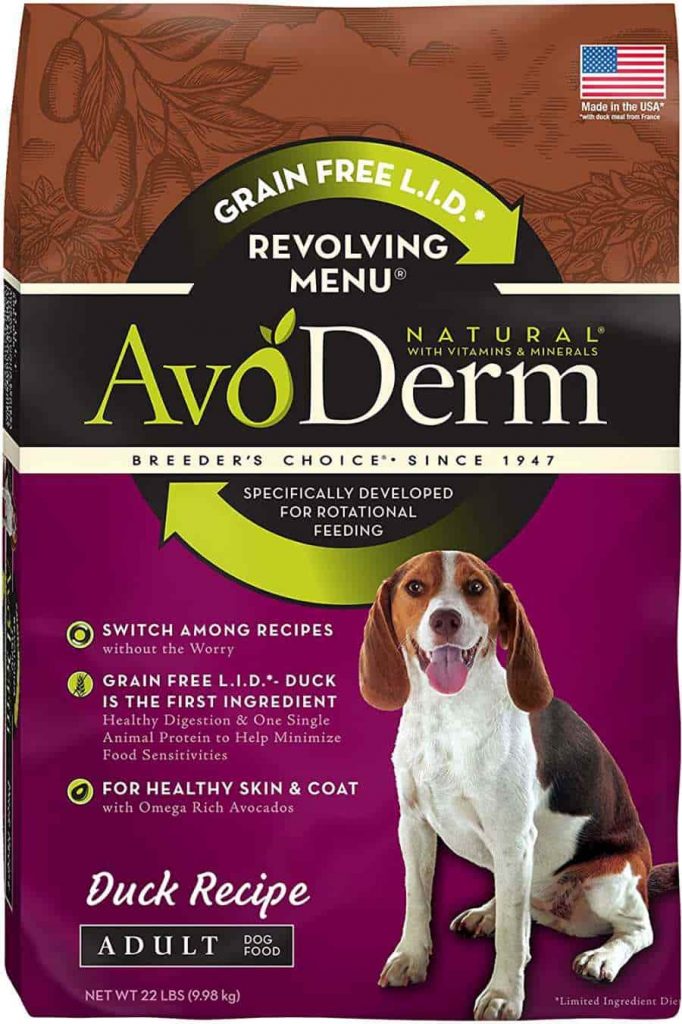 Avoderm dog food with duck