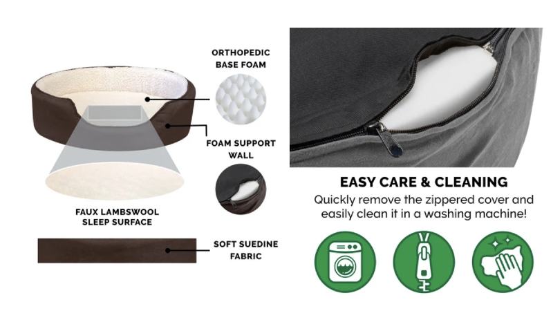 Furhaven Oval Sherpa & Suede Small Orthopedic Dog Bed
