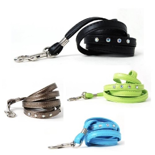 Crystal and Soft Vegan Faux Leather Dog Leashes