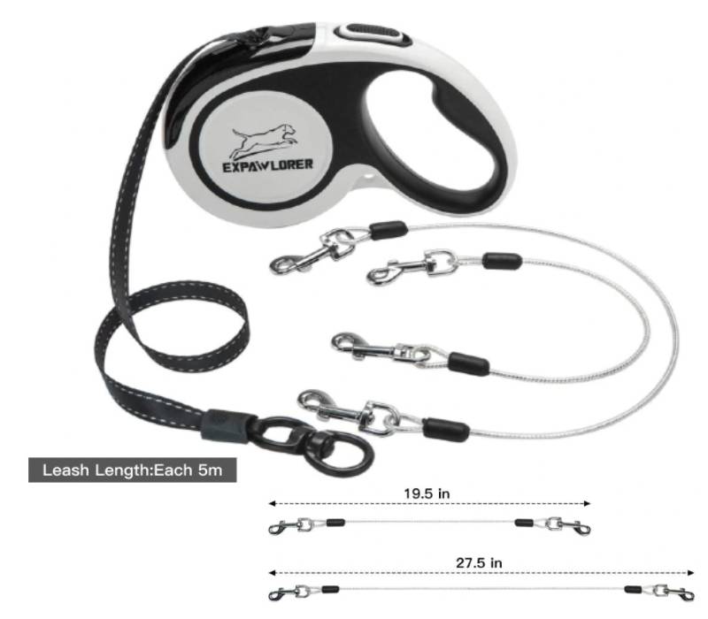 Chew Proof Retractable Double Dog Leash