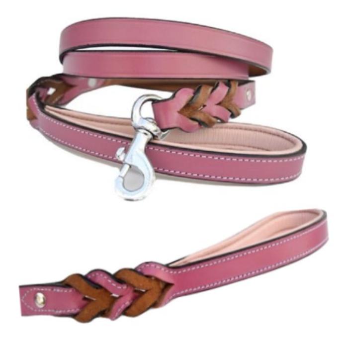 braided leather dog leash