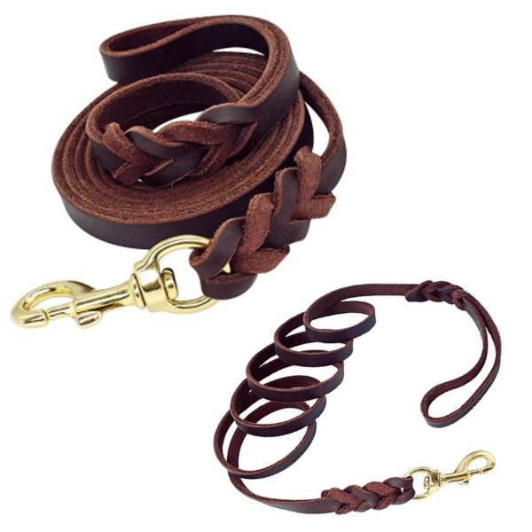 Heavy Duty Braided Leather Dog Training Leash