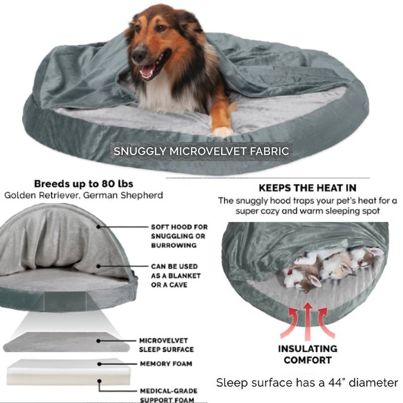 FurHaven Microvelvet Snuggery Round Memory Foam Dog Bed with Removable Washable Cover