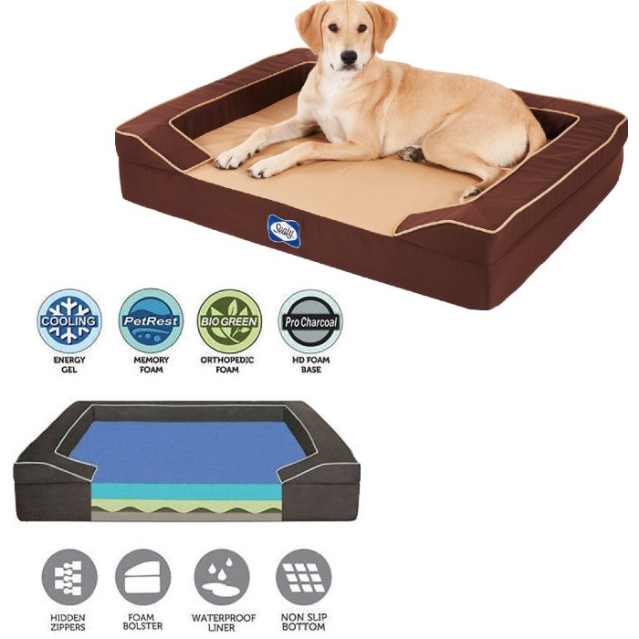 Sealy Orthopedic Memory Foam Bolster Dog Bed with cooling gel