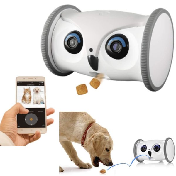 SKYMEE Owl Robot Mobile Dog Camera Treat Dispenser and Interactive Toy for Pets